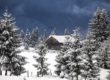 Fairy winter landscape in the Carpathian Mountains. Snow covered small mountain village.